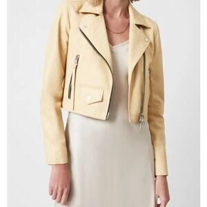 ALLSAINTS Sunstone Yellow Elora Cropped Leather Jacket